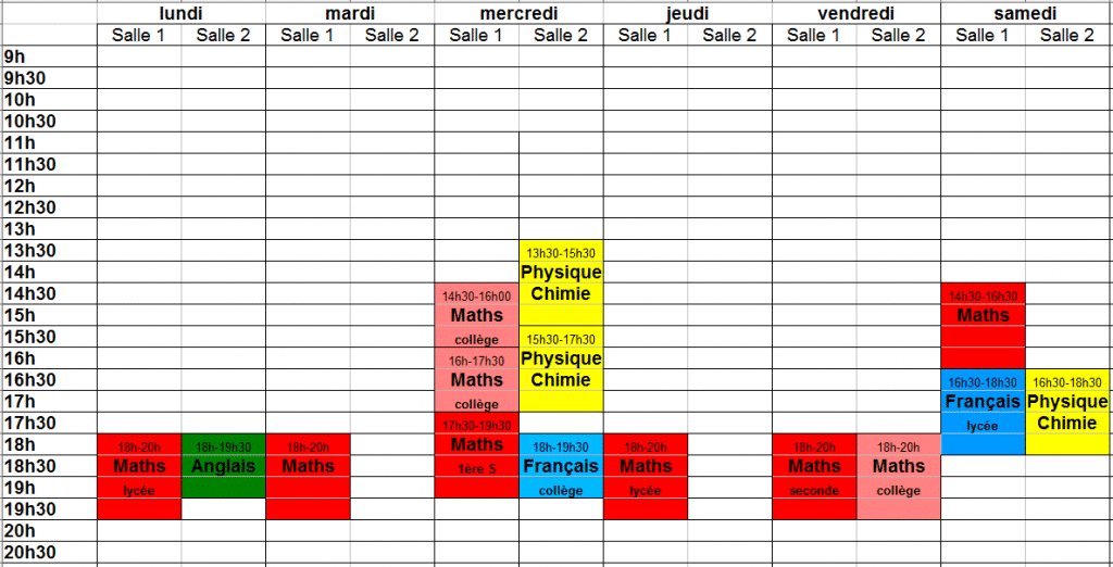 Planning Des Cours De Soutien Scolaire à Paris En 2016