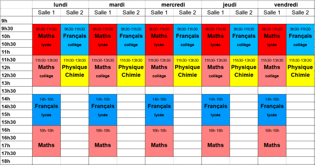 planning des stages de Toussaint 1ère semaine