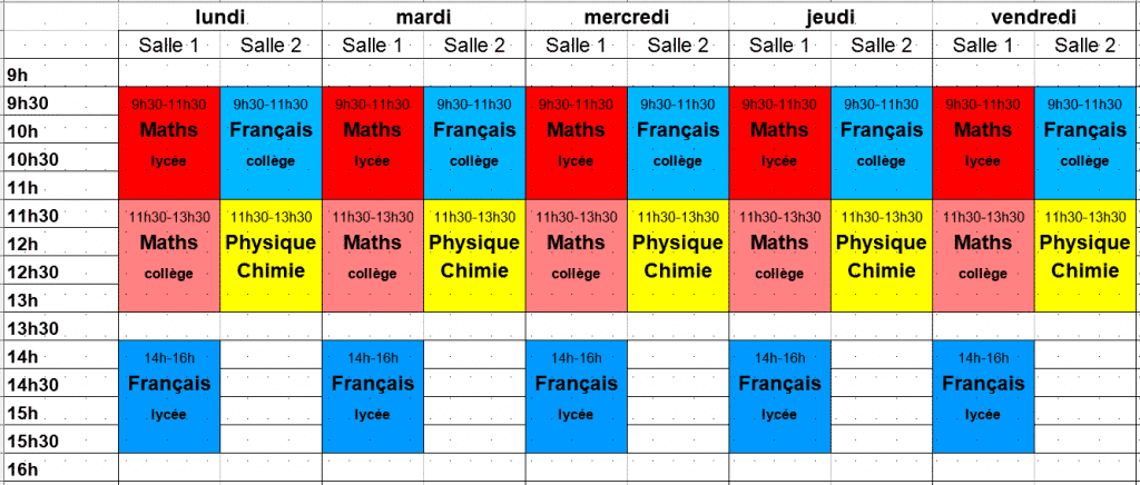 Planning des stages des vacances de Toussaint