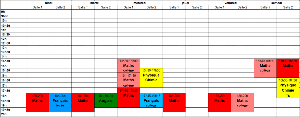 planning hebdomadaire des cours 2017-2018
