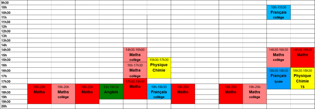 planning hebdomadaire des cours 2017-2018