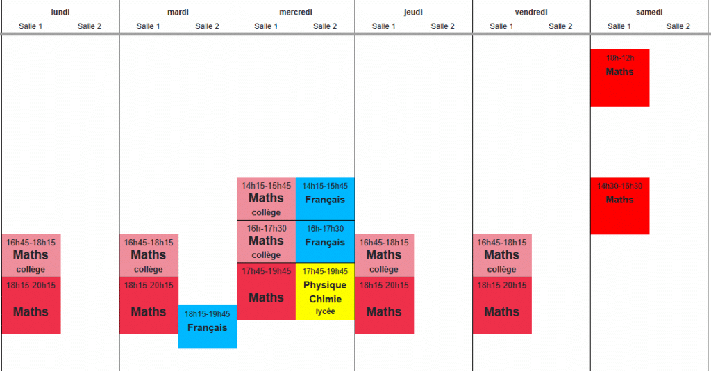 Planning des cours de soutien scolaire 2025-2026 à Paris - Cours Thierry